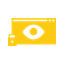 White eye icon on yellow background representing visibility, monitoring, and content oversight.