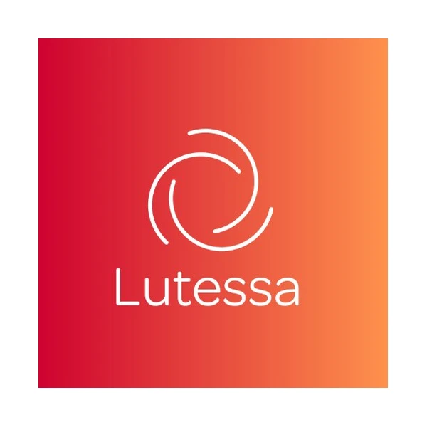 Lutessa logo with spiral icon on red-orange gradient background representing modern SaaS platform