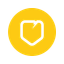 White shield icon with lightning bolt on yellow circular background representing data security and protection