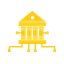Yellow icon of a centralized hub or repository building with multiple storage compartments and connection points.