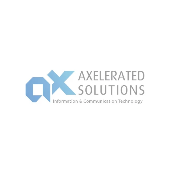 Axelerated Solutions ICT company logo with blue geometric design and tagline
