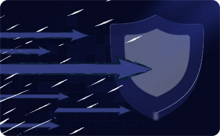 Shield blocking incoming threats, symbolizing data security and protection