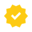 Gold star badge with white checkmark representing verification, certification, and compliance validation