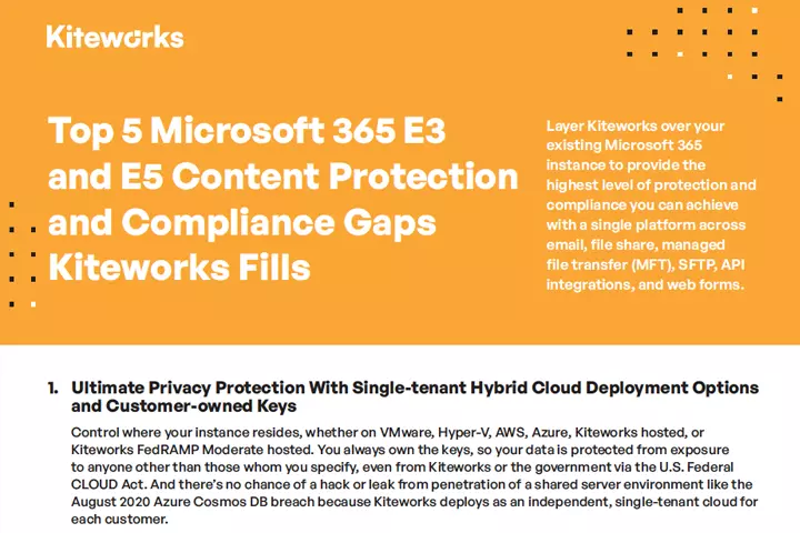 Top 5 Microsoft 365 E3 and E5 Content Protection and Compliance Gaps Kiteworks Fills