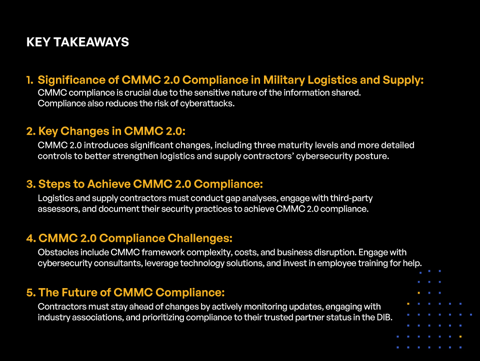 CMMC 2.0 Compliance for Military Logistics and Supply Contractors - Key Takeaways