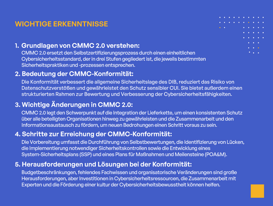 CMMC 2.0 Compliance für Auftragnehmer in der chemischen und biologischen Verteidigung - Key Takeaways