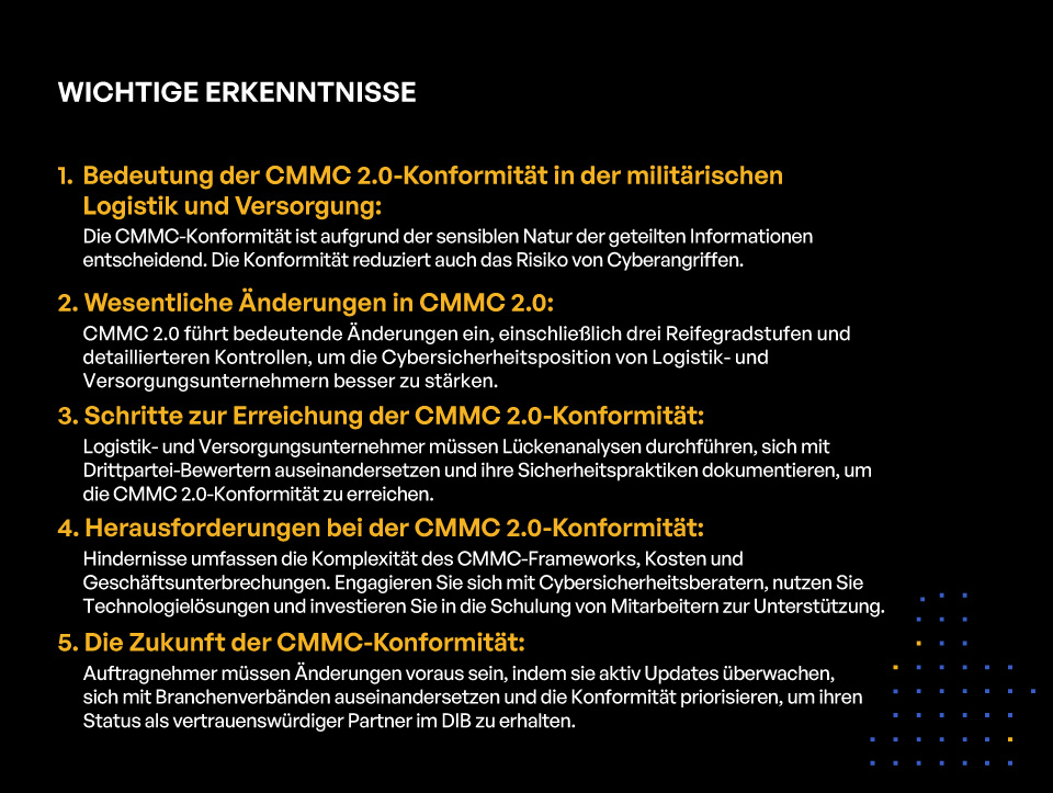 CMMC 2.0 Compliance für Militärlogistik- und Versorgungsvertragspartner - Key Takeaways