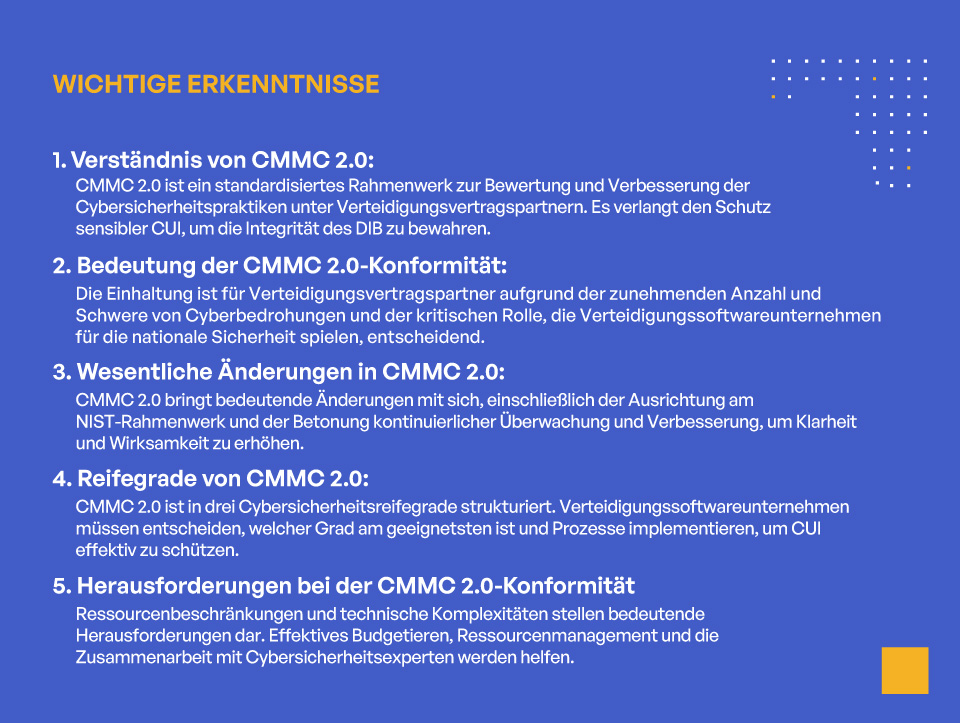 CMMC 2.0 Compliance für Softwareauftragnehmer im Verteidigungsbereich - Key Takeaways