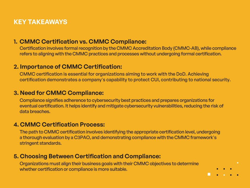CMMC Certification vs. CMMC Compliance: Which One Do You Need? - Key Takeaways