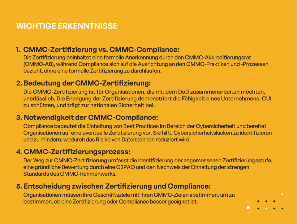 CMMC-Zertifizierung vs. CMMC-Konformität: Was ist der Unterschied und was benötigen Sie? - Wichtige Erkenntnisse