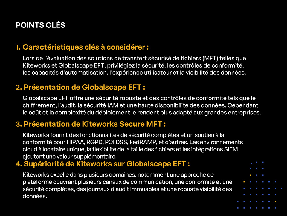 Kiteworks MFT vs Globalscape EFT : Quelle est la meilleure solution de transfert sécurisé de fichiers pour votre entreprise - Key Takeaways