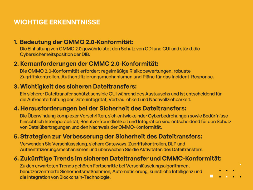 Verbesserung der sicheren Dateiübertragung in der Verteidigungsindustrie für CMMC 2.0-Konformität - Key Takeaways