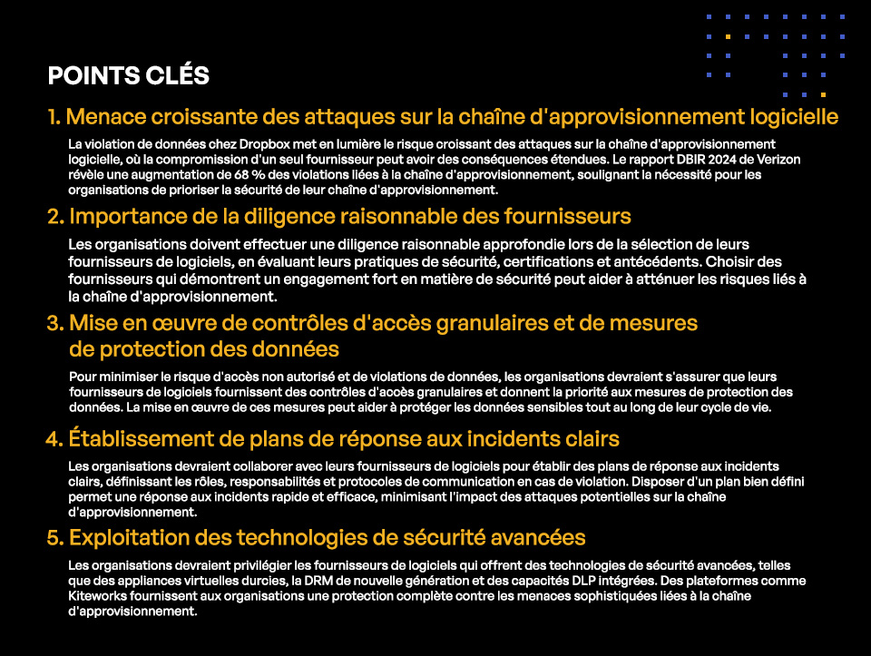 Atténuation du risque d'attaques sur la chaîne d'approvisionnement logicielle : Aperçus du piratage de Dropbox Sign - Points clés