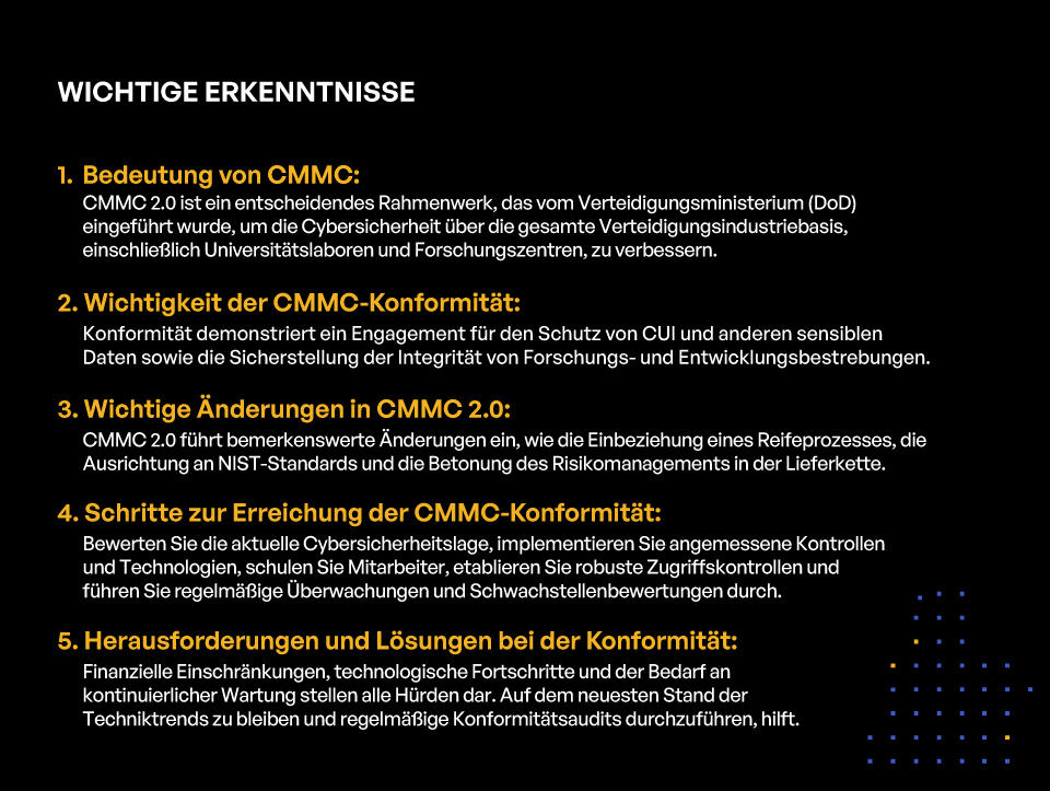 CMMC 2.0 Compliance für Universitätslabore und Forschungszentren - WICHTIGE ERKENNTNISSE
