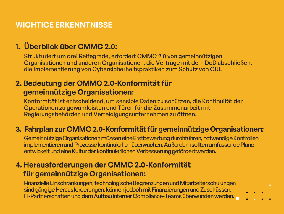 CMMC 2.0 Compliance für gemeinnützige Organisationen - WICHTIGE ERKENNTNISSE