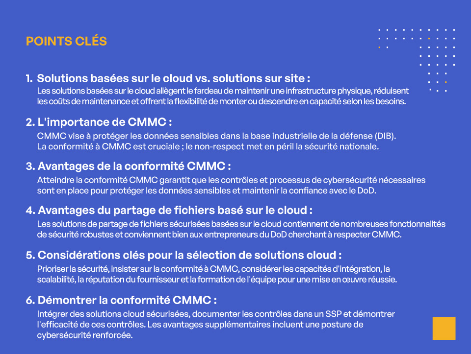 CMMC et Sécurité Cloud : Intégration des Meilleures Pratiques pour une Sécurité et une Efficacité Maximales - POINTS CLÉS