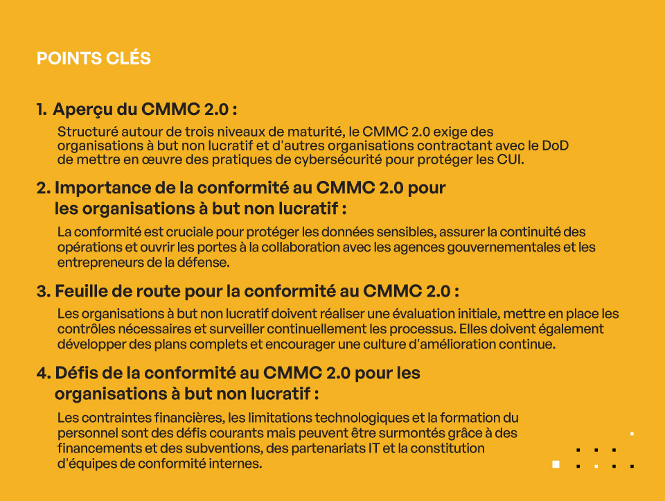 Conformité CMMC 2.0 pour les organisations à but non lucratif - Key Takeaways