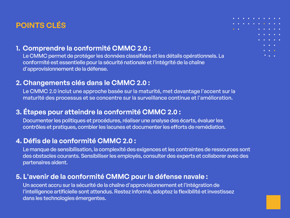 Conformité CMMC 2.0 pour les sous-traitants de la défense navale - POINTS CLÉS