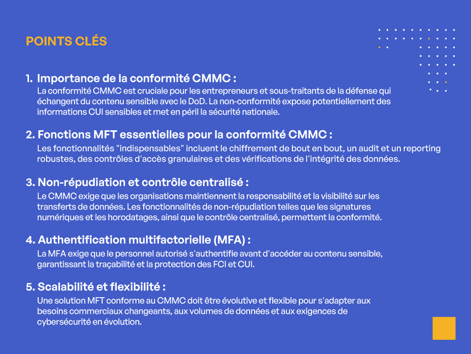Exigences du Transfert Sécurisé de Fichiers pour la Conformité CMMC - POINTS CLÉS
