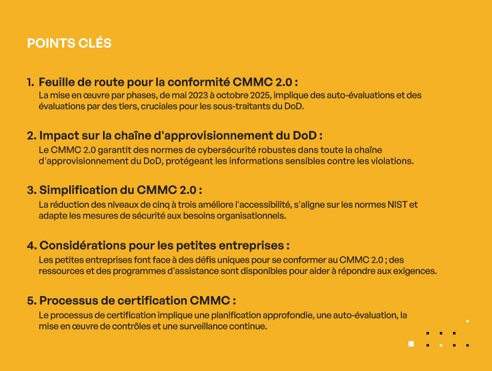 Feuille de Route pour la Conformité CMMC 2.0 pour les Entrepreneurs du DoD - points clés