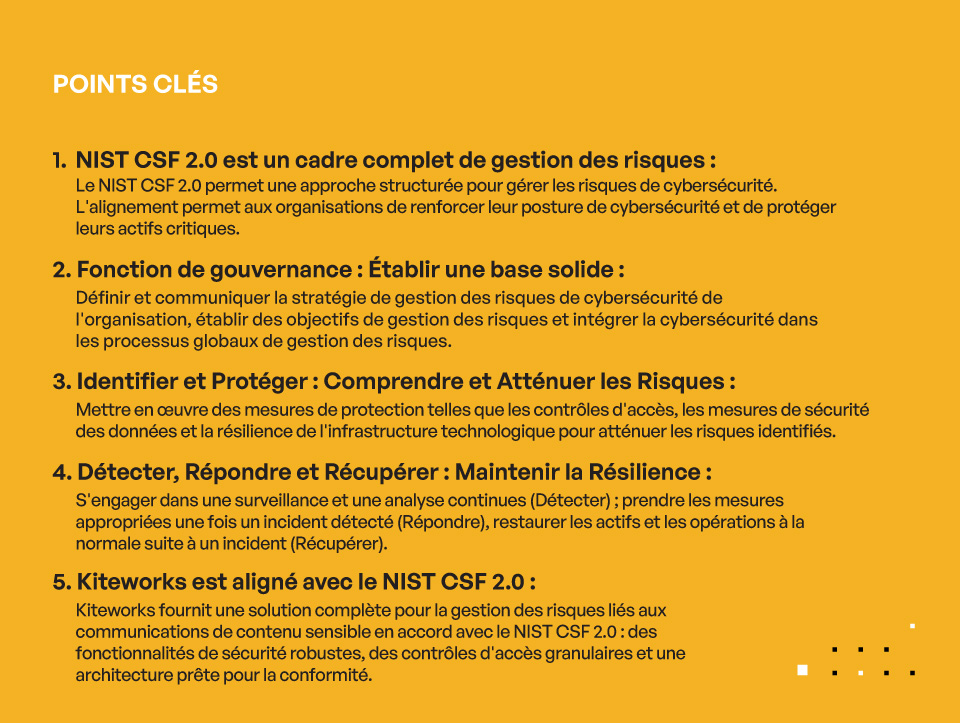 NIST CSF 2.0 : Le guide ultime pour gérer les risques liés aux communications de contenu sensible - Points clés