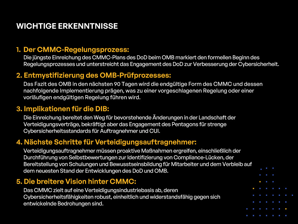 Verständnis des CMMC-Regelungsprozesses: Eine umfassende Analyse der Einreichung des DoD an das OMB - Key Takeaways