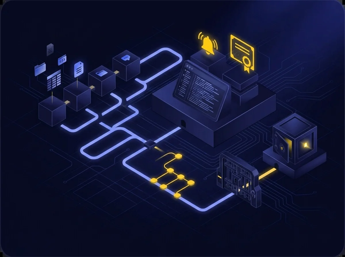 A conceptual diagram illustrating automated metadata systems and audit requirements, including notification workflows, user annotations, version management, and NDMO compliance SLAs.