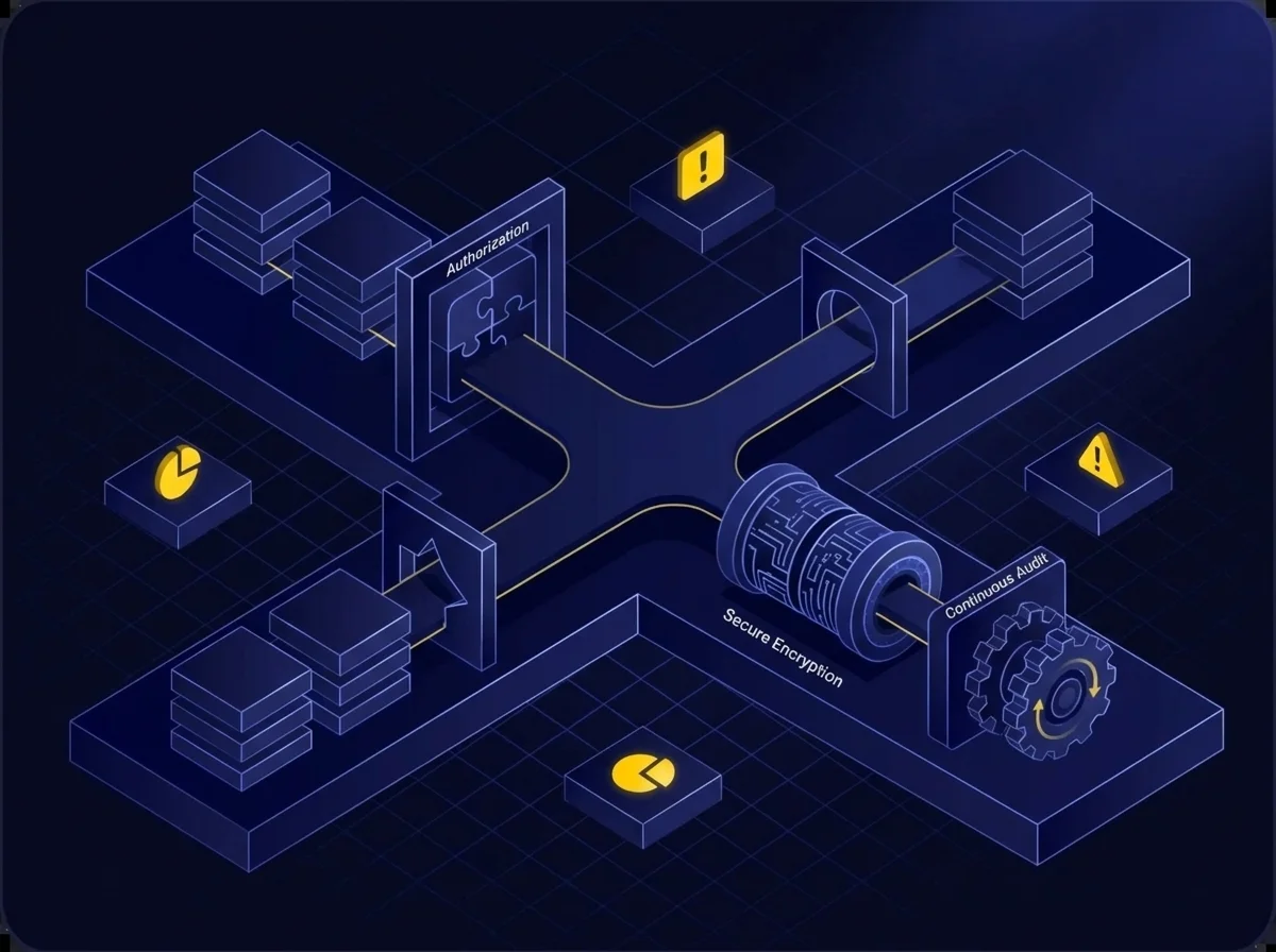 Conceptual illustration representing the compliance balancing act of meeting BDSG technical requirements, encryption, and data protection safeguards.