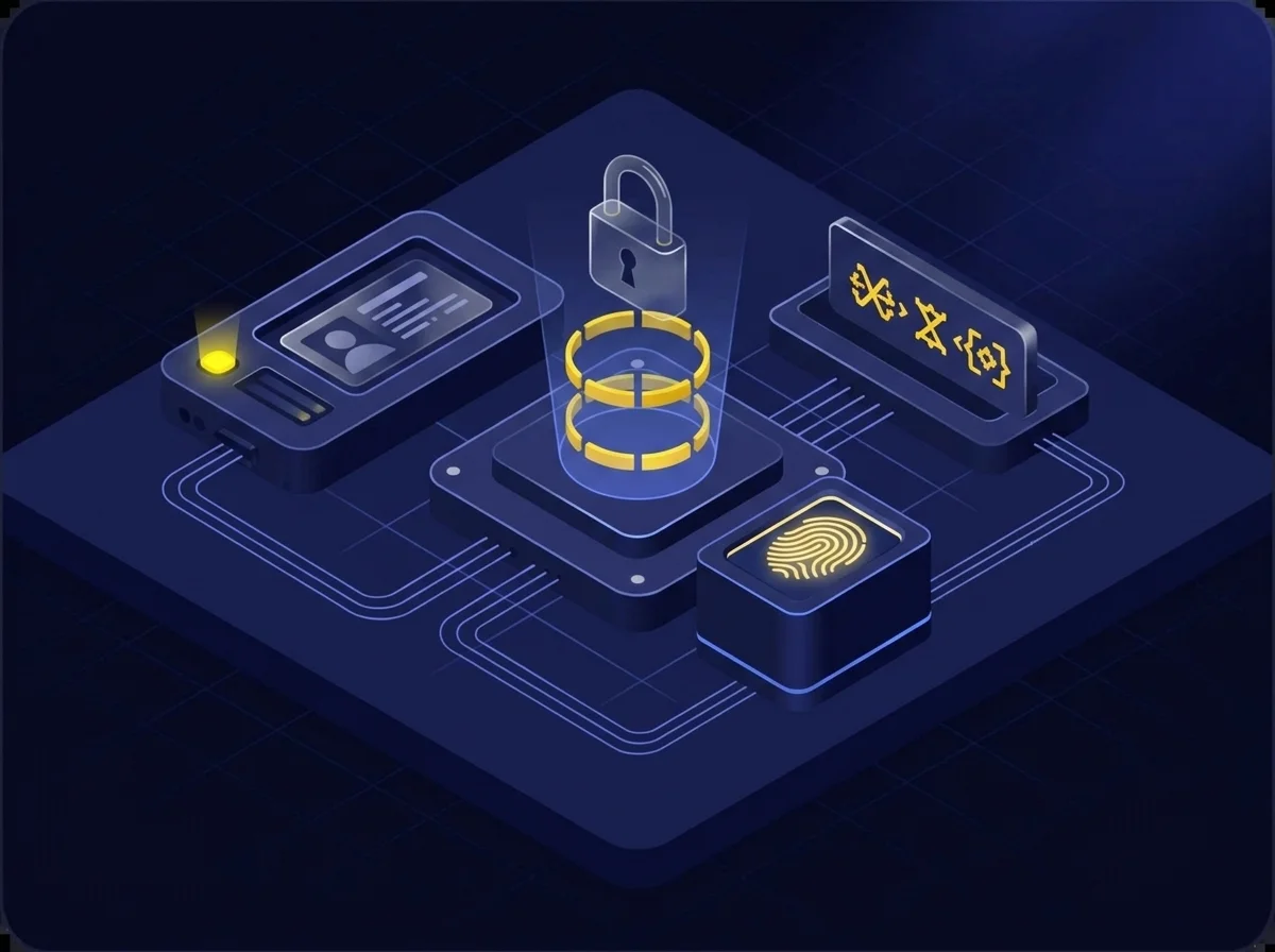 A conceptual graphic illustrating CJIS identity verification and authentication, featuring multi-factor authentication and secure access controls. 