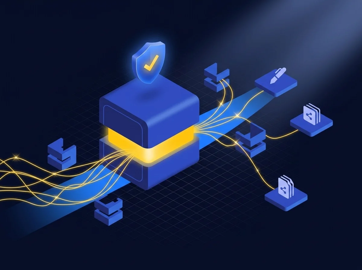 A conceptual graphic illustrating universal file streaming technology that removes collaboration barriers while maintaining data custody and security oversight. 