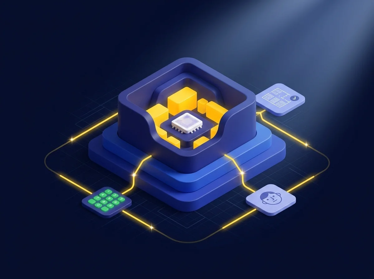 Conceptual illustration of data protection and asset control emphasizing PCI DSS compliance, encryption, and secure access management. 
