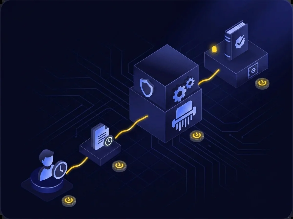 Infographic detailing strict data retention limits, secure deletion requirements for children's personal information, and the need for detailed compliance records.