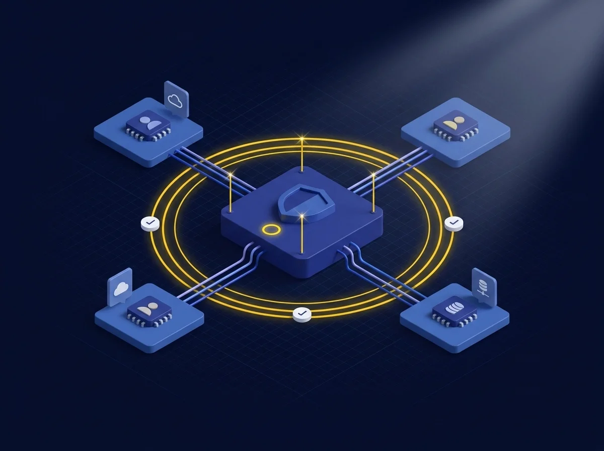 Third-party Risk Management Illustration representing DORA third-party risk management showing financial institutions monitoring vendor security practices and resilience.