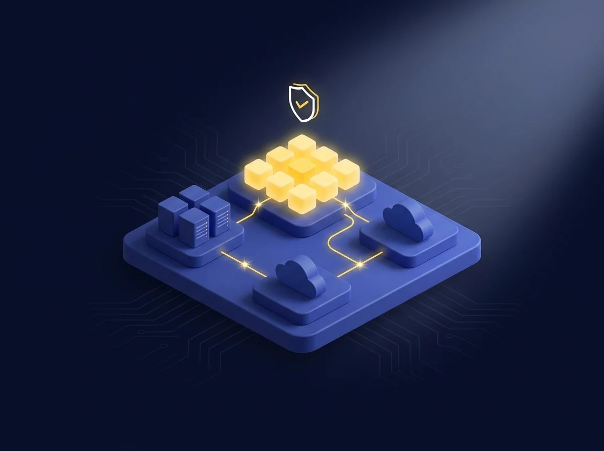 Ilustración que muestra opciones de implementación flexibles, incluyendo instalaciones propias y nubes privadas certificadas por FedRAMP para equilibrar privacidad, seguridad y costos. 