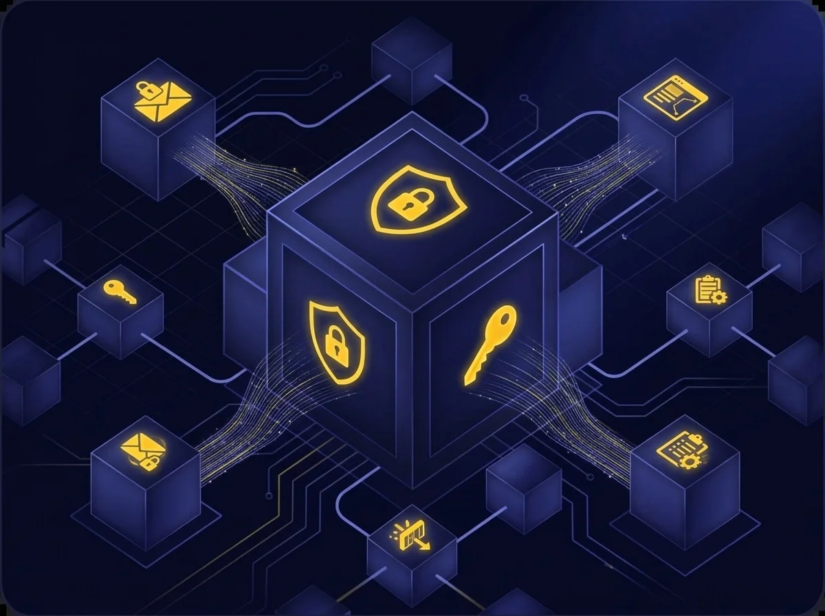A conceptual graphic illustrating GDPR compliance, featuring data privacy by design with AES-256-bit encryption, access controls, and multi-factor authentication to protect consumer PII.