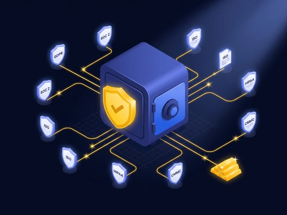 Infographic highlighting how Kiteworks compliance with GDPR, SOC 2, ISO 27001, FIPS, and other standards provides organizations with a competitive advantage. 