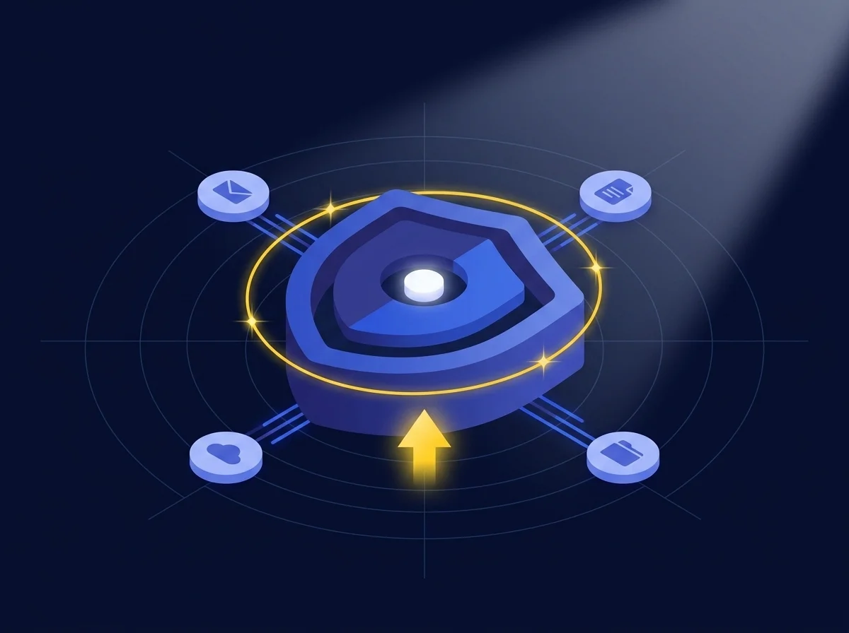 Gráfico conceptual que ilustra la plataforma integral de protección de datos de Kiteworks, con acceso de confianza cero, gobernanza centralizada, desarrollo seguro de software y parches con un solo clic para activos digitales sensibles. 