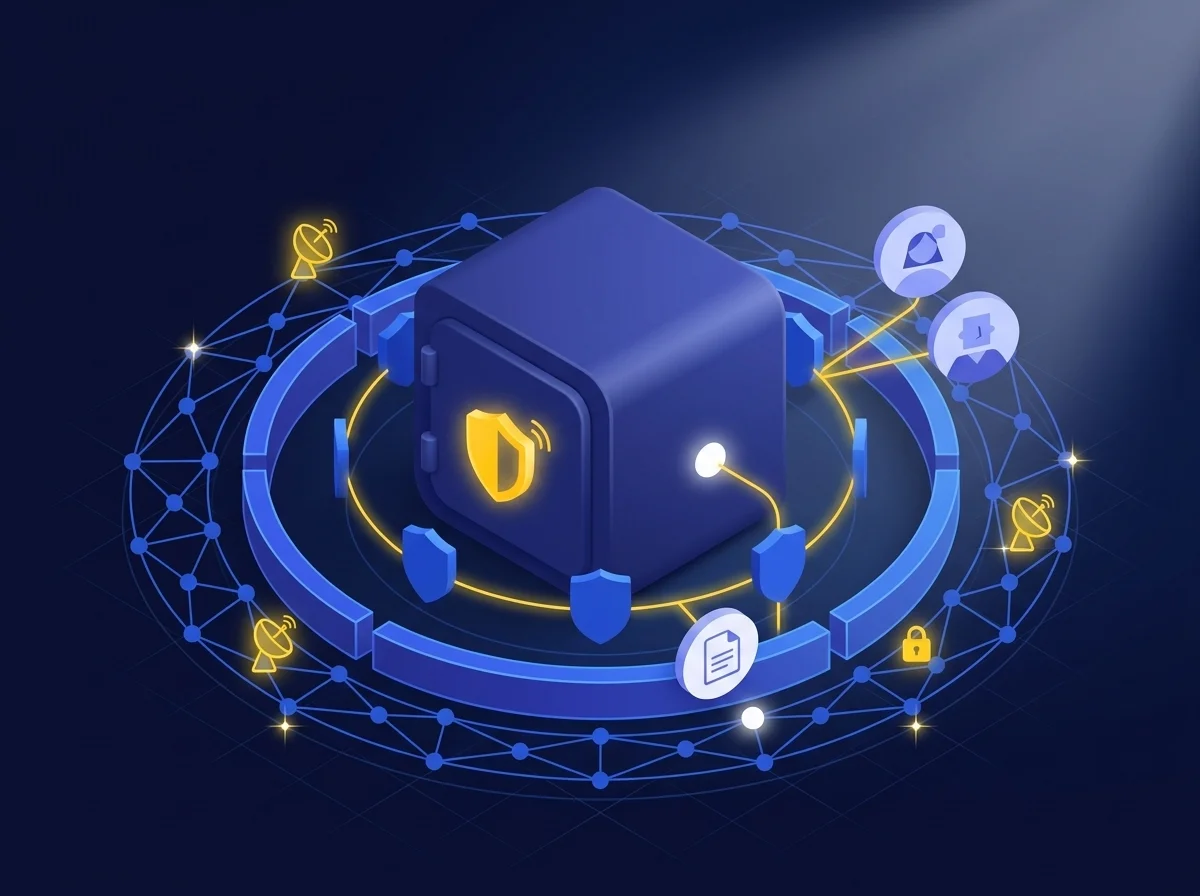 Diagram illustrating Kiteworks layered defense strategy for information integrity, including access controls, secure storage, transmission, monitoring, authentication, firewalls, and security integrations. 
