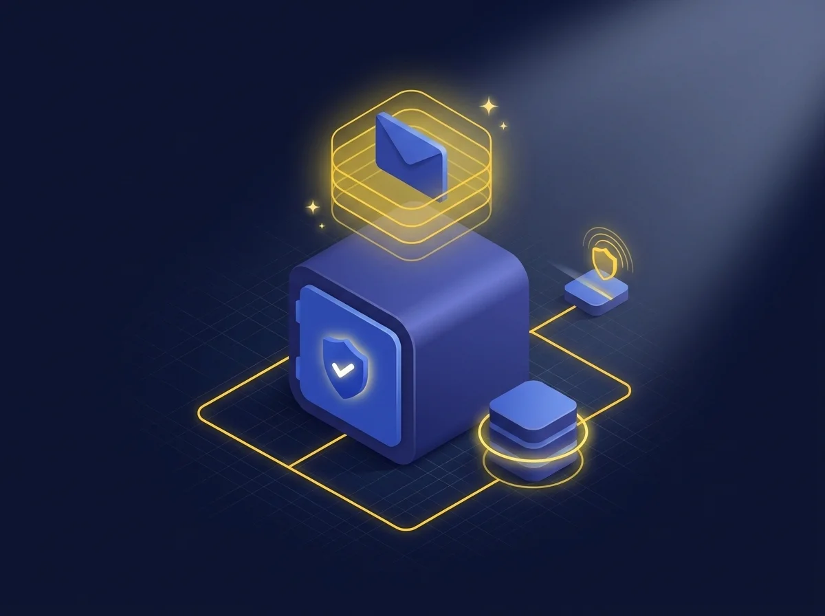 Infographic detailing Kiteworks email security features including transit and rest encryption, antivirus scanning, advanced threat protection, and data loss prevention.