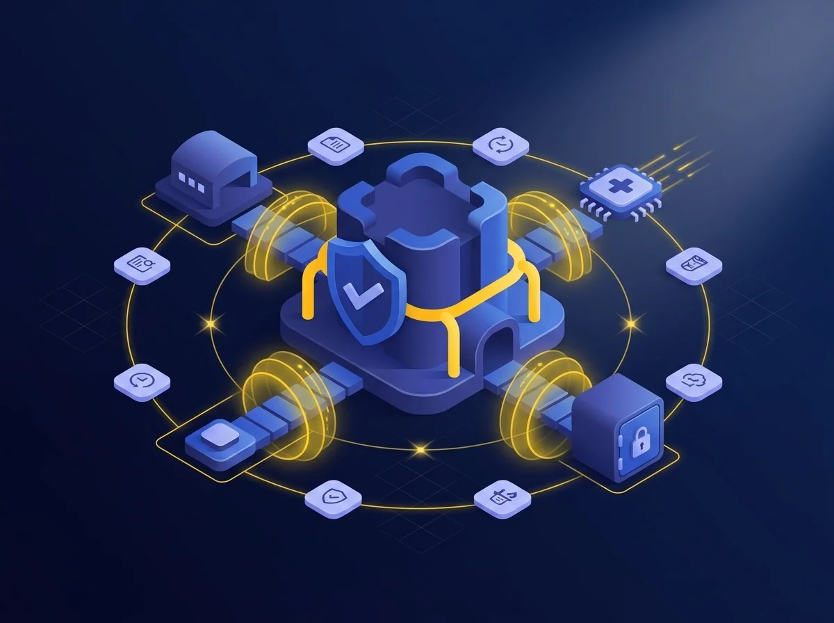 hardened appliance icon Diagram illustrating integrated multi-domain protection through access governance, systemic hardening, resilience provisions, and protective safeguards.