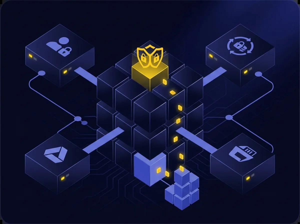 Diagram illustrating Kiteworks centralized security management with role-based access control, SSO integration, and automated audit logging.