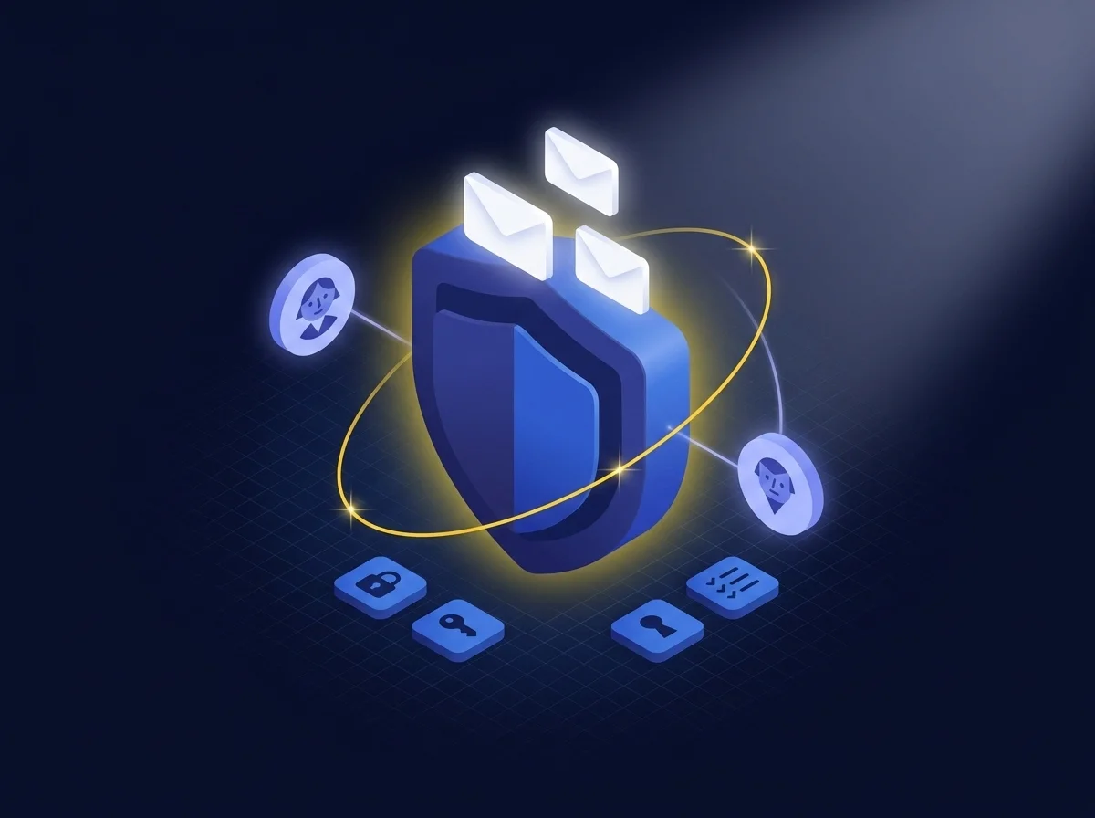 Illustration showing secure internal team communication using Kiteworks email security features with encryption, access controls, and audit logging. 