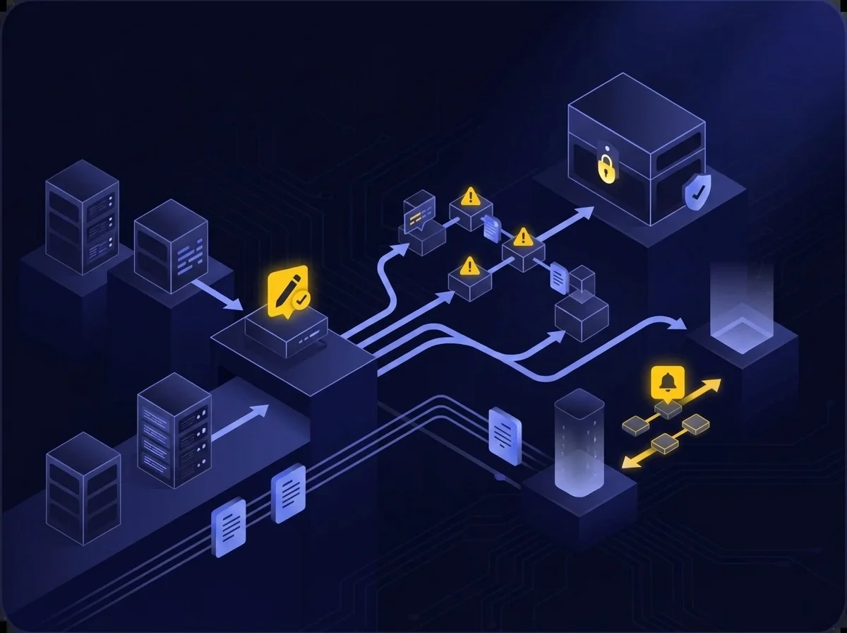 A conceptual graphic illustrating organizational data control, compliance tracking, and third-party notification obligations for data protection.