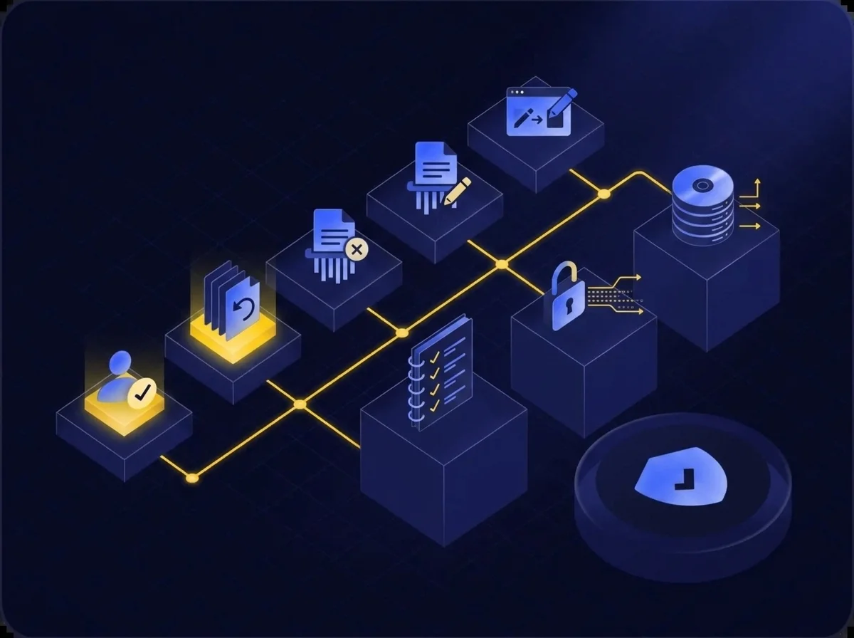 Illustration representing the management of individual rights, consent tracking, and data erasure requests under Qatar data privacy law.