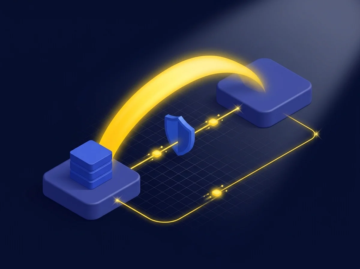 Illustration representing managed file transfer for quick and reliable large data migration. 