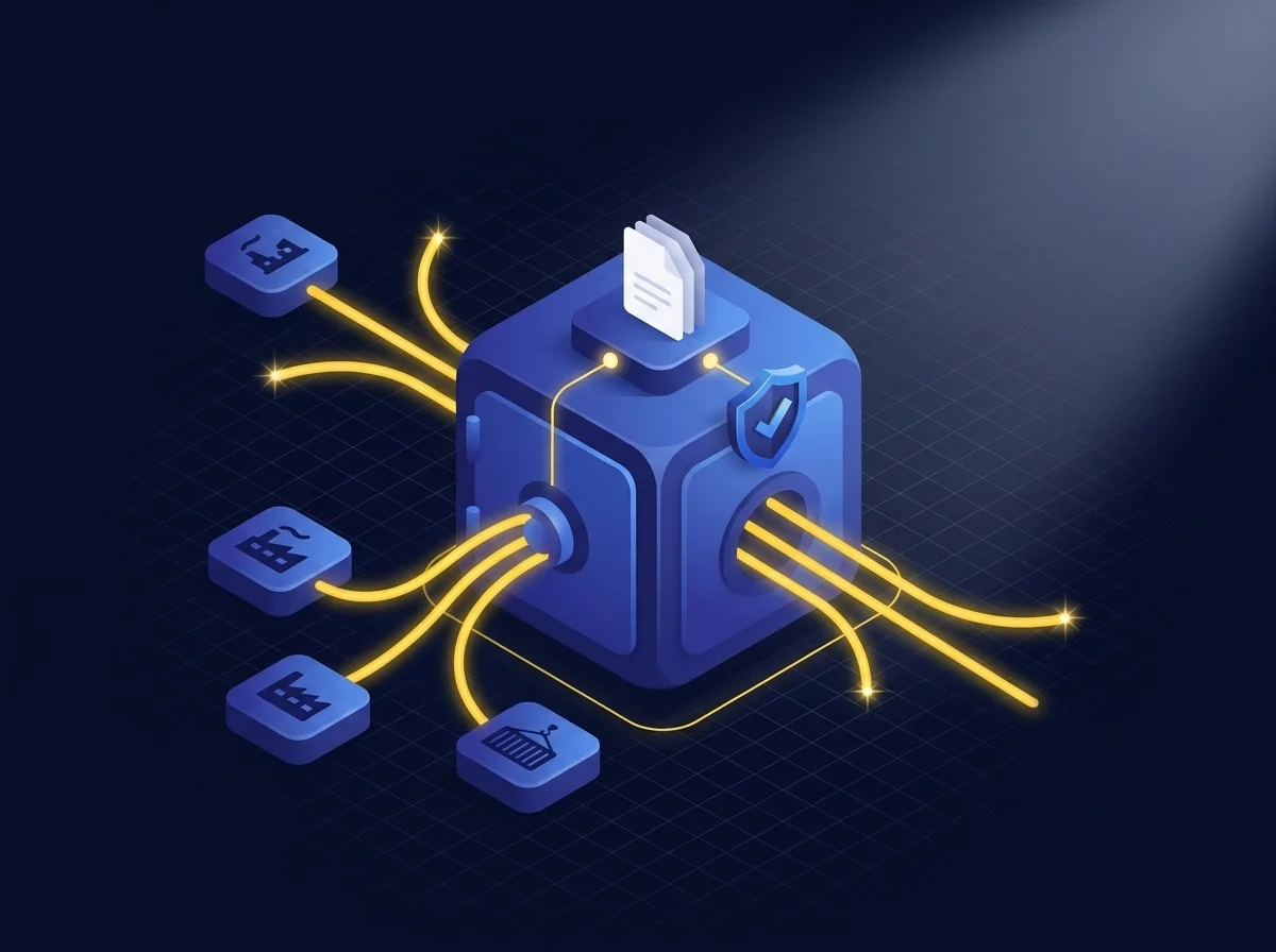 Diagram illustrating secure managed file transfer for manufacturing supply chain data using Kiteworks.