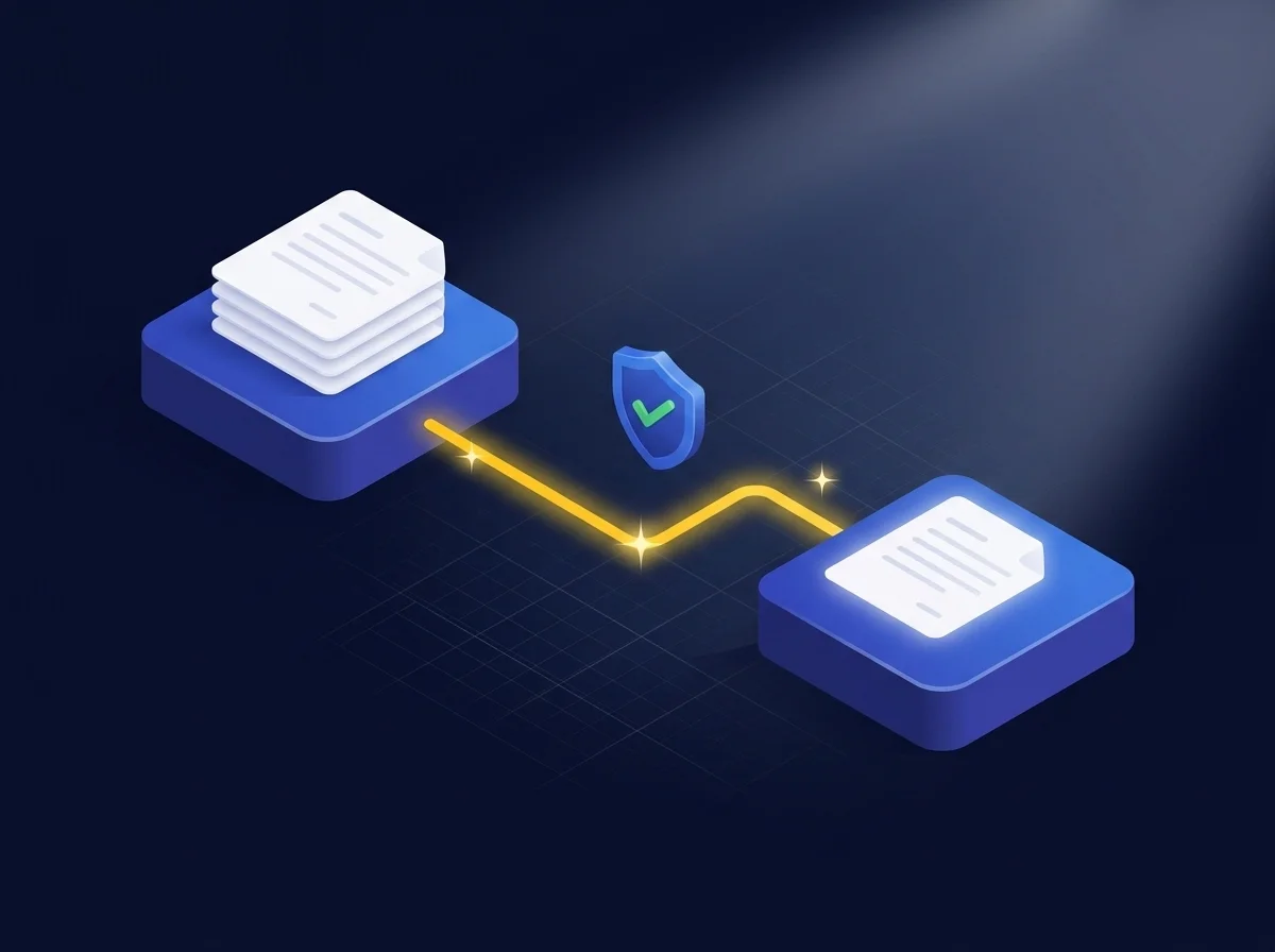Illustration showing secure contract document sharing between R&D teams and vendors using encryption and access controls.