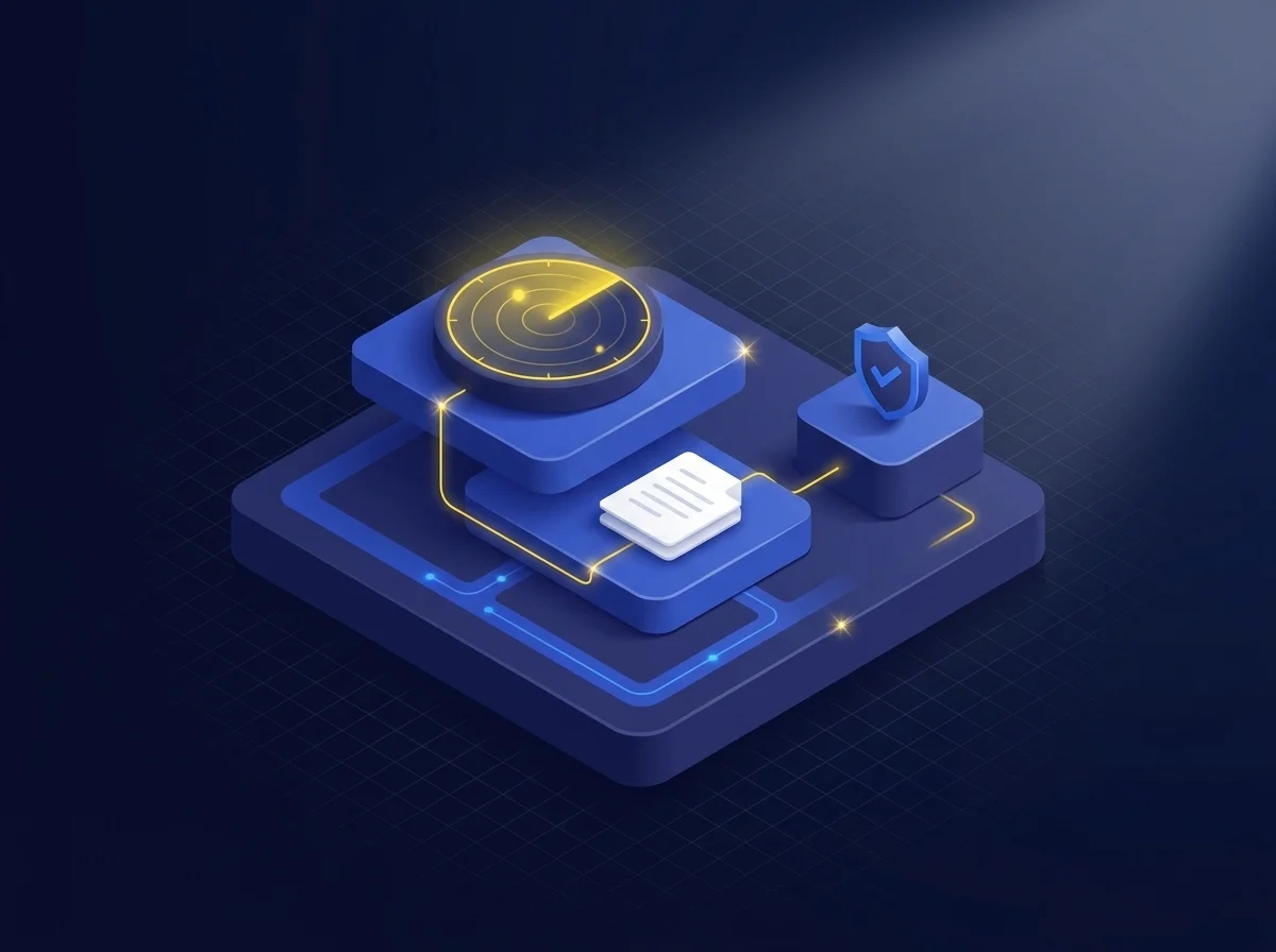 Illustration representing the monitoring, testing, and maintenance of security policies and PCI DSS compliance.  