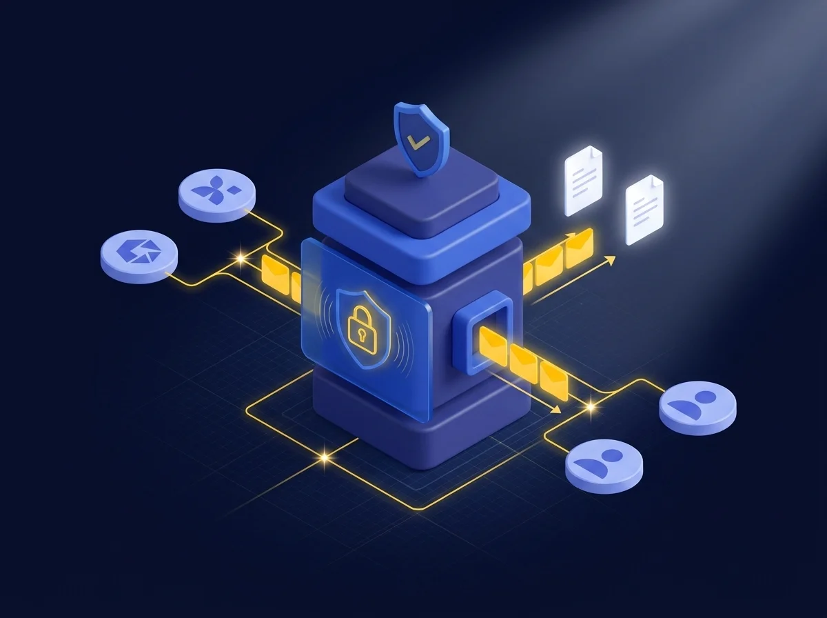 Illustration representing secure communication between R&D teams and clients using Kiteworks encryption and access controls.