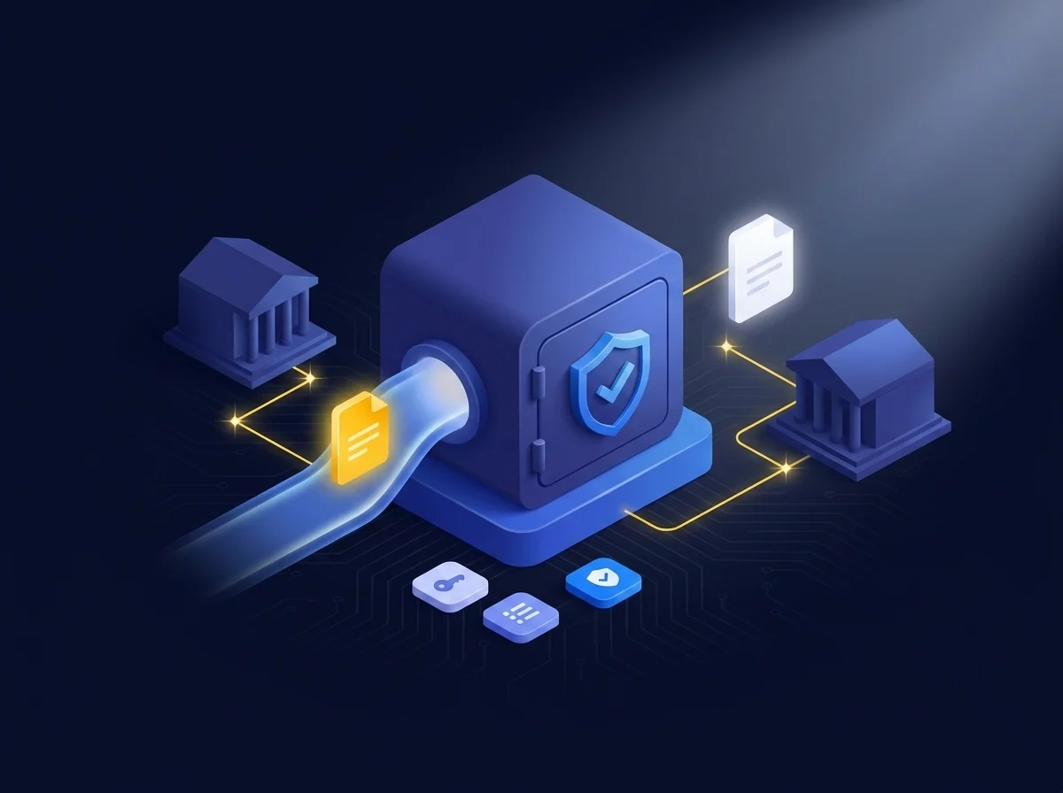 A secure file sharing platform interface illustrating encryption and access controls for employment background checks in higher education.